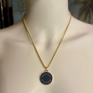 Coach Navy Blue Enamel Medallion 18k/.925 Necklace